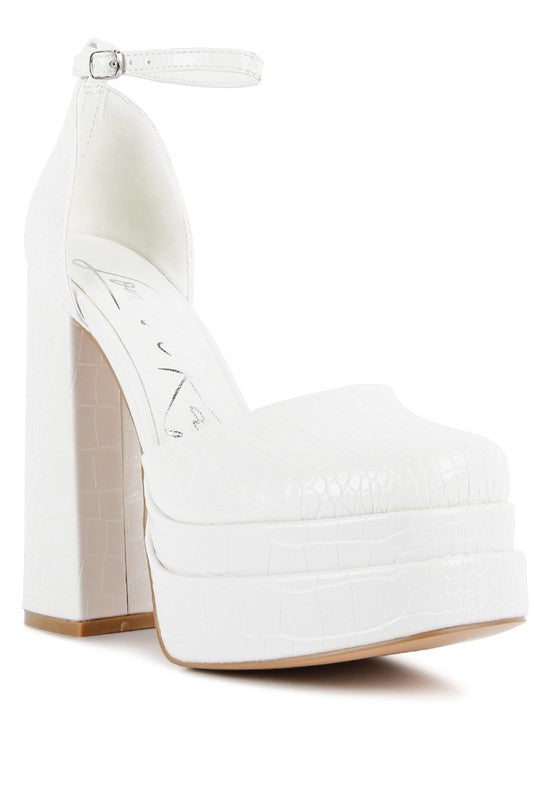 Tempt Me Croc Textured High Heeled Block Sandals - Tigbul's Variety Fashion Shop
