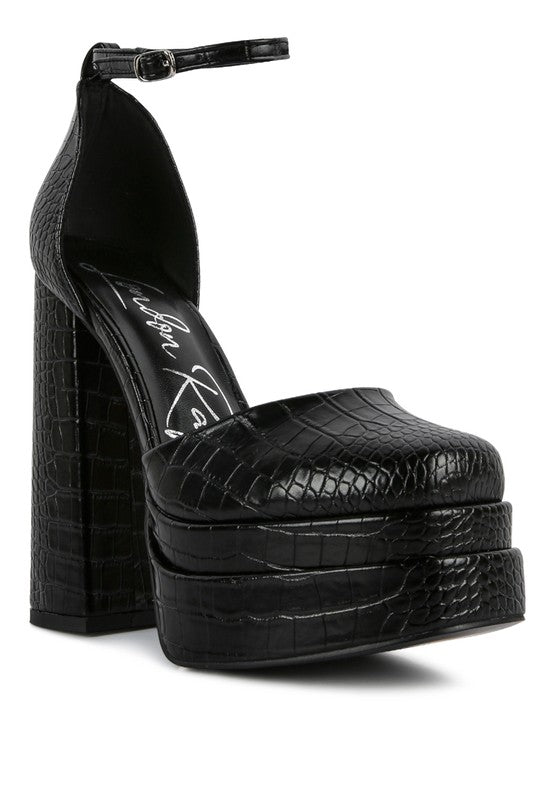 Tempt Me Croc Textured High Heeled Block Sandals - Tigbul's Variety Fashion Shop