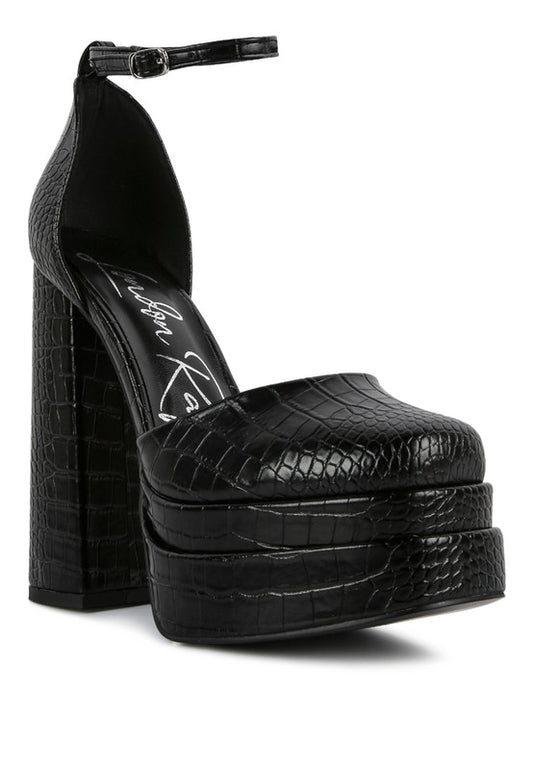 Tempt Me Croc Textured High Heeled Block Sandals - Tigbul's Variety Fashion Shop