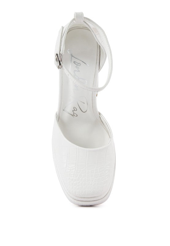 Tempt Me Croc Textured High Heeled Block Sandals - Tigbul's Variety Fashion Shop