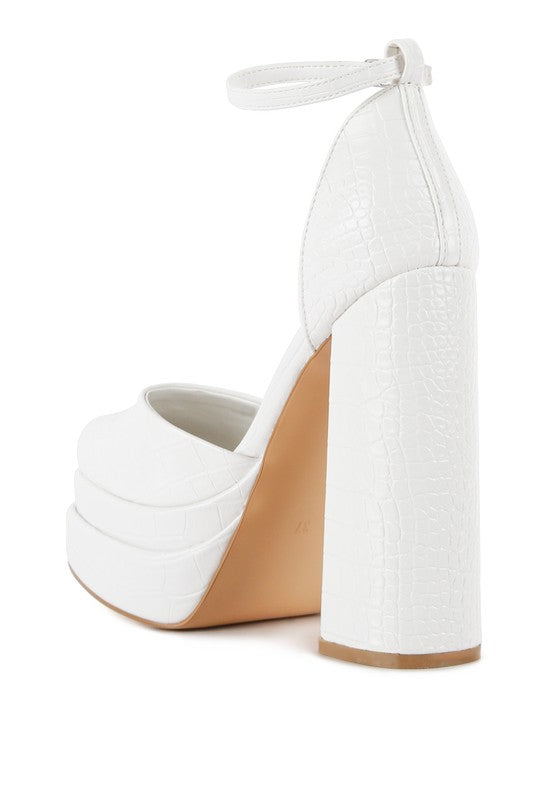 Tempt Me Croc Textured High Heeled Block Sandals - Tigbul's Variety Fashion Shop