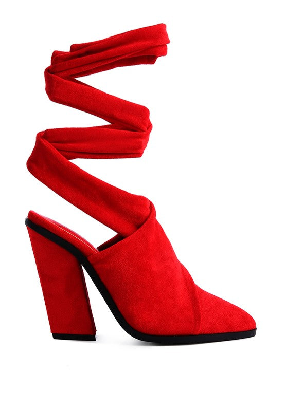Mama Fav Lace Up High Block Heeled Mules - Tigbul's Variety Fashion Shop
