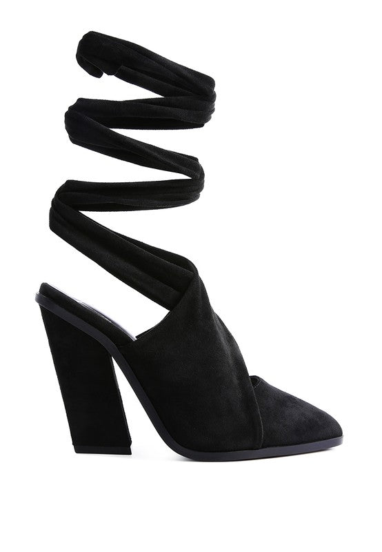 Mama Fav Lace Up High Block Heeled Mules - Tigbul's Variety Fashion Shop