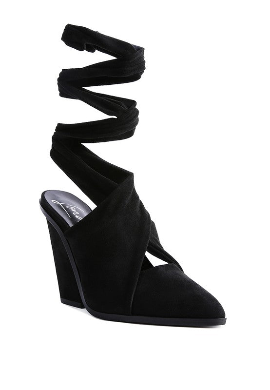 Mama Fav Lace Up High Block Heeled Mules - Tigbul's Variety Fashion Shop