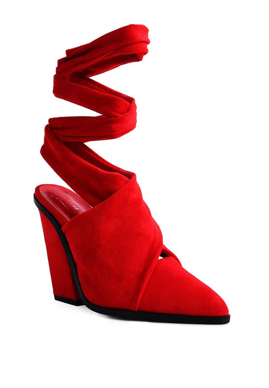 Mama Fav Lace Up High Block Heeled Mules - Tigbul's Variety Fashion Shop