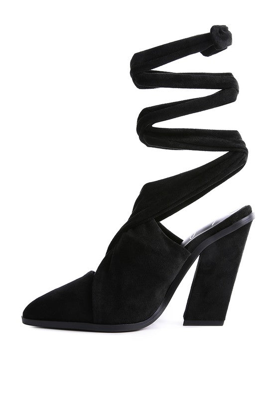 Mama Fav Lace Up High Block Heeled Mules - Tigbul's Variety Fashion Shop