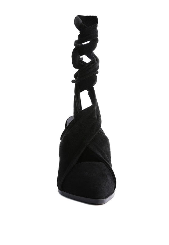Mama Fav Lace Up High Block Heeled Mules - Tigbul's Variety Fashion Shop