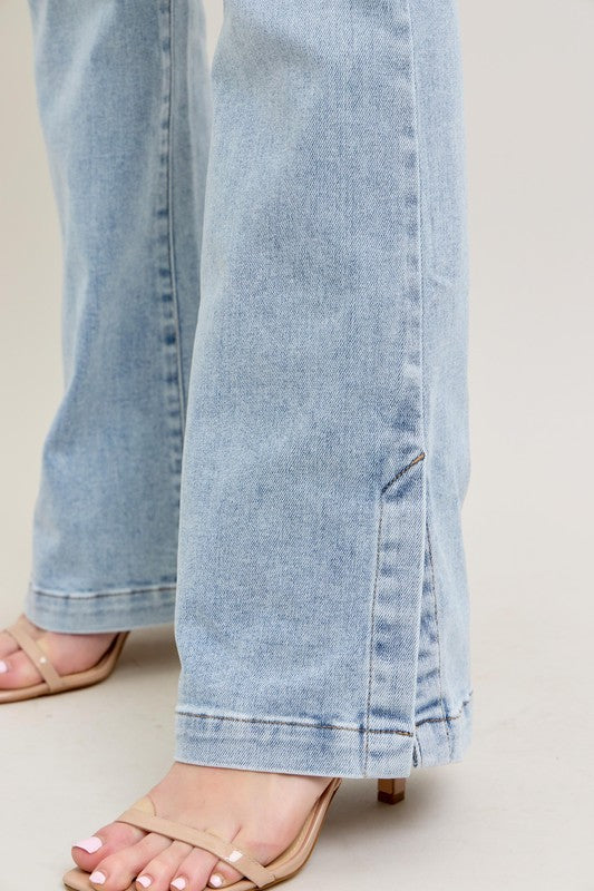 Judy Blue Full Size Tummy Control Vintage Wash Side Slit Slim Boot Jeans Plus Size - Tigbul's Variety Fashion Shop