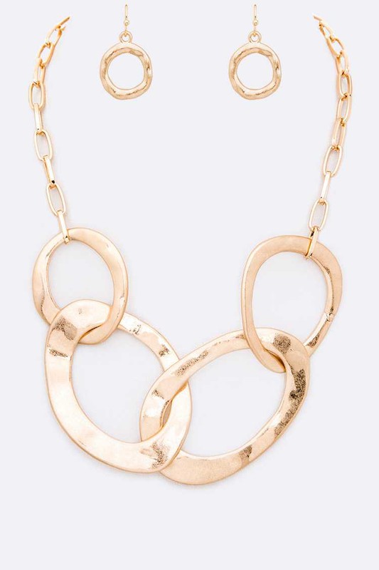 Hammered Ring Interlock Statement Necklace Set - Tigbul's Variety Fashion Shop