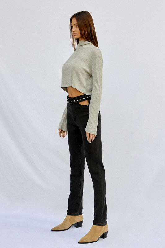 Cut Out Front Pocket Straight Jeans - Tigbul's Variety Fashion Shop