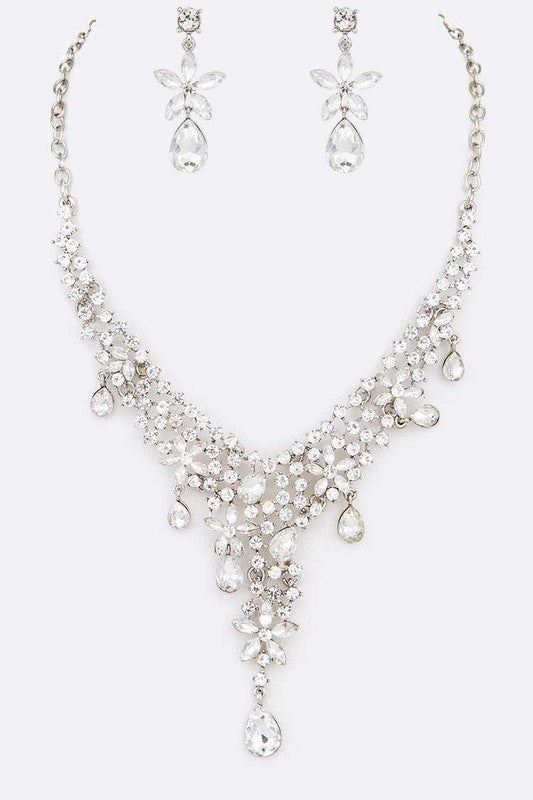 Crystal Teardrop Statement Bridal Necklace Set - Tigbul's Variety Fashion Shop