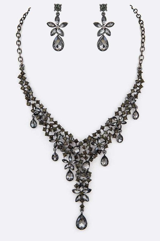 Crystal Teardrop Statement Bridal Necklace Set - Tigbul's Variety Fashion Shop