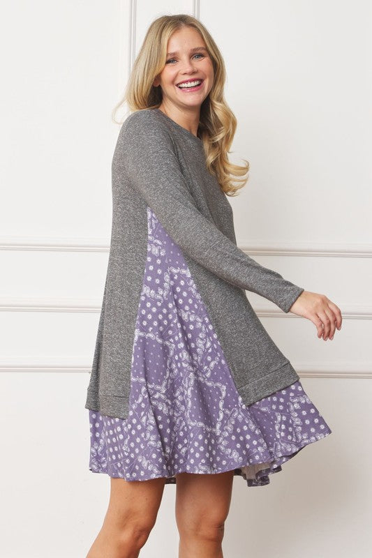 Mock Layered Bandana Paisley Mini Dress - Tigbul's Variety Fashion Shop