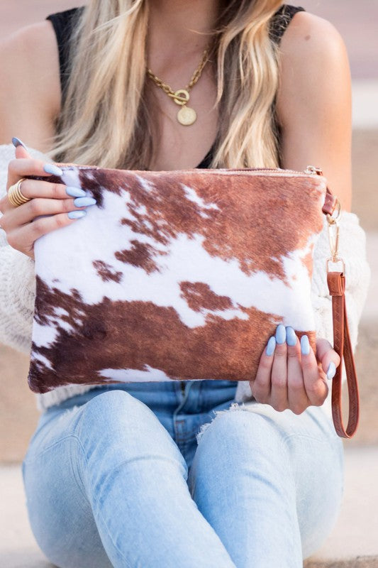 Faux Fur Cow Animal Print Clutch - Tigbul's Variety Fashion Shop