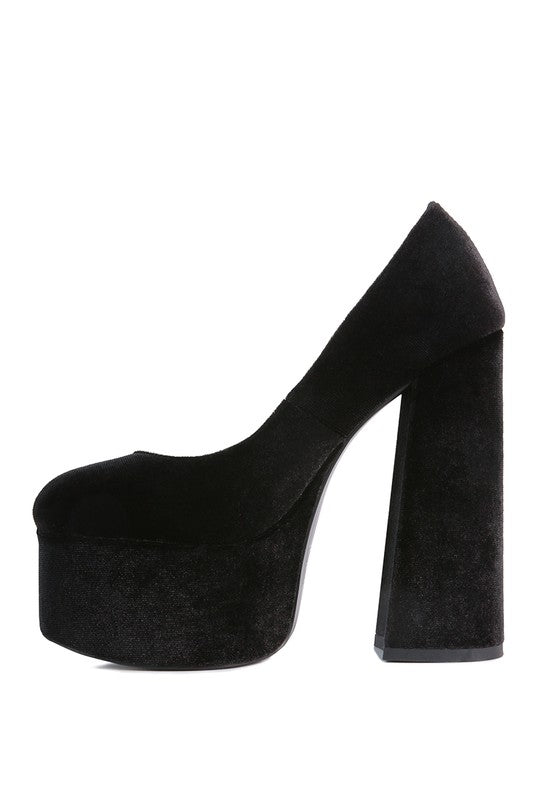 Old Novelty Platform Heel Velvet Pumps - Tigbul's Variety Fashion Shop
