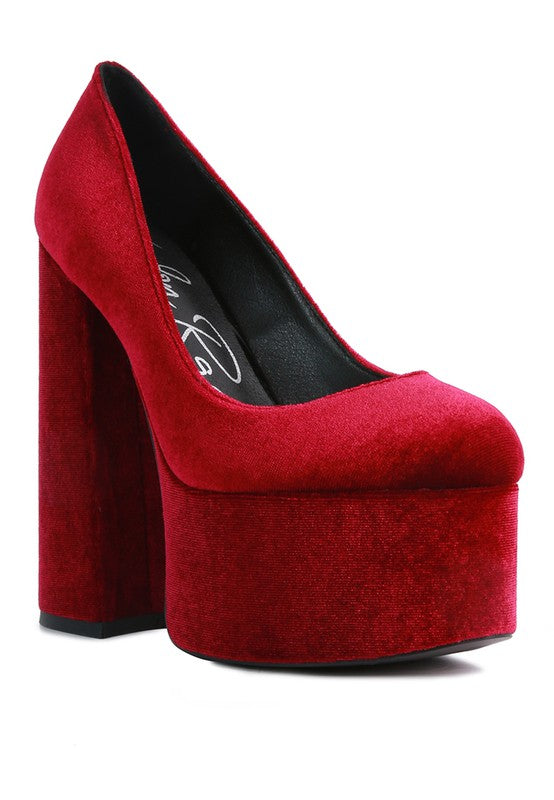 Old Novelty Platform Heel Velvet Pumps - Tigbul's Variety Fashion Shop