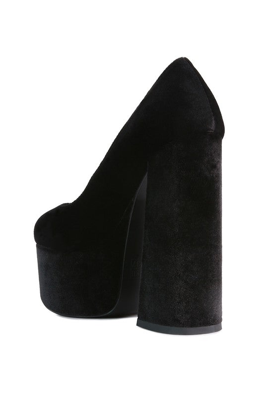 Old Novelty Platform Heel Velvet Pumps - Tigbul's Variety Fashion Shop