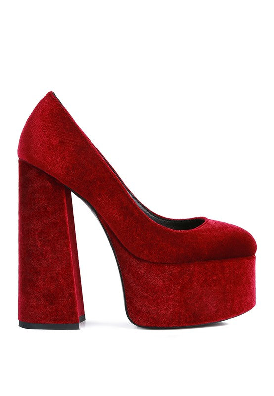 Old Novelty Platform Heel Velvet Pumps - Tigbul's Variety Fashion Shop