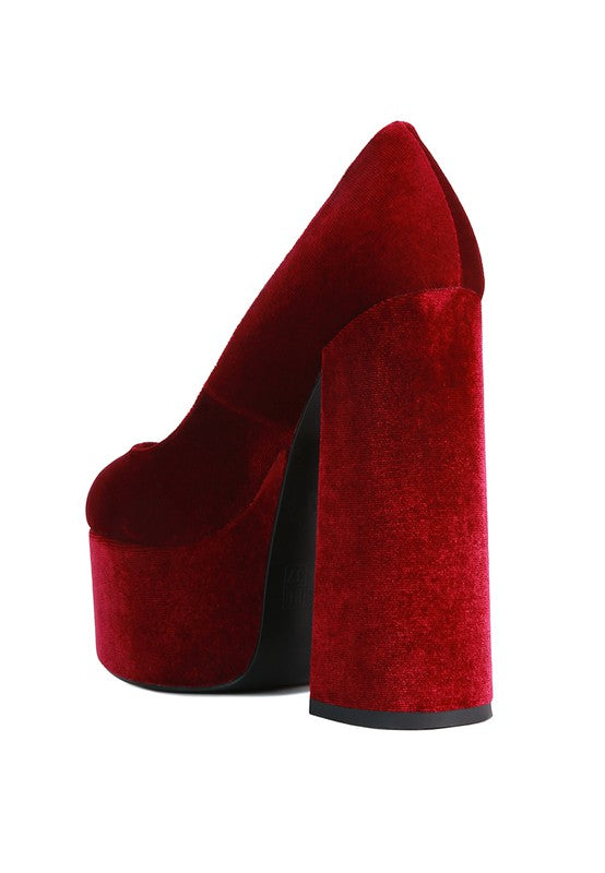 Old Novelty Platform Heel Velvet Pumps - Tigbul's Variety Fashion Shop