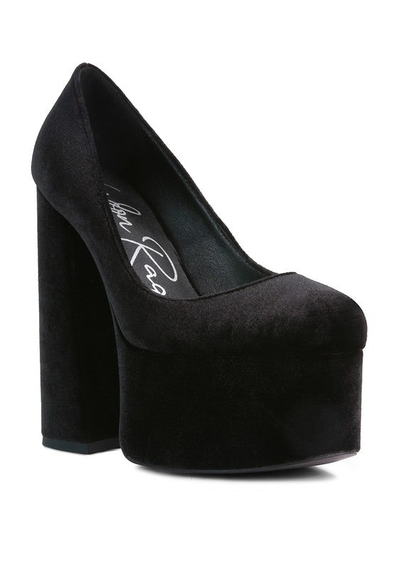 Old Novelty Platform Heel Velvet Pumps - Tigbul's Variety Fashion Shop