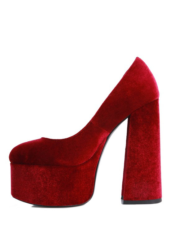 Old Novelty Platform Heel Velvet Pumps - Tigbul's Variety Fashion Shop