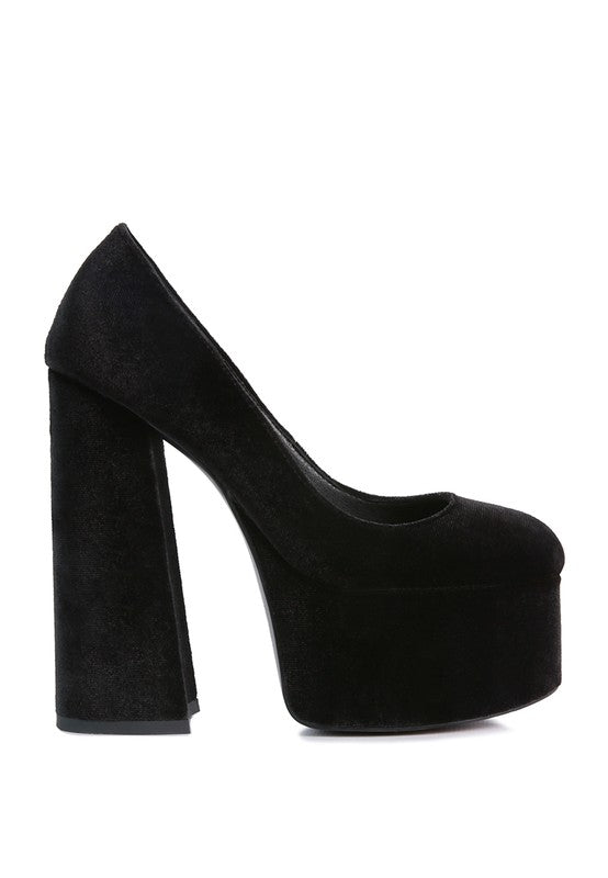 Old Novelty Platform Heel Velvet Pumps - Tigbul's Variety Fashion Shop