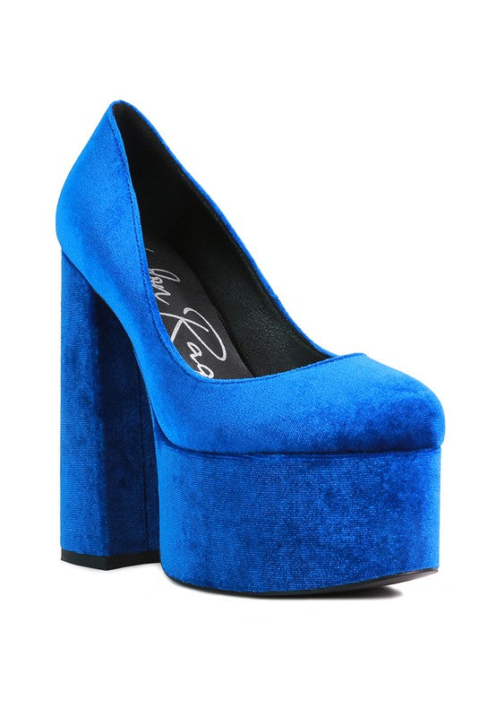 Old Novelty Platform Heel Velvet Pumps - Tigbul's Variety Fashion Shop