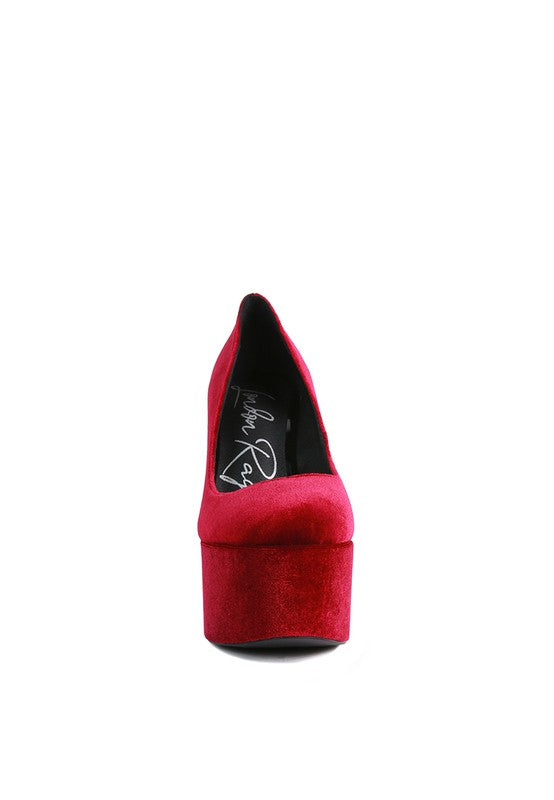 Old Novelty Platform Heel Velvet Pumps - Tigbul's Variety Fashion Shop