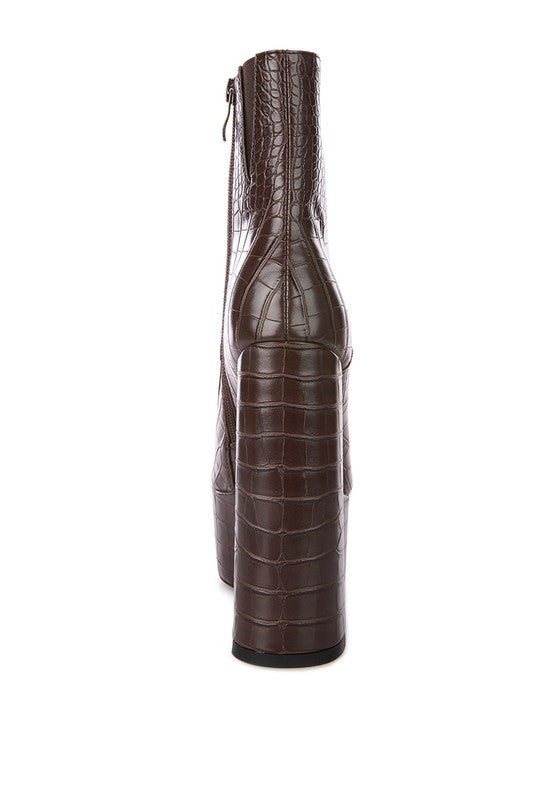 Magdalene Croc High Block Heeled Boot - Tigbul's Variety Fashion Shop