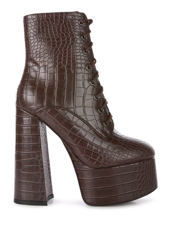 Magdalene Croc High Block Heeled Boot - Tigbul's Variety Fashion Shop