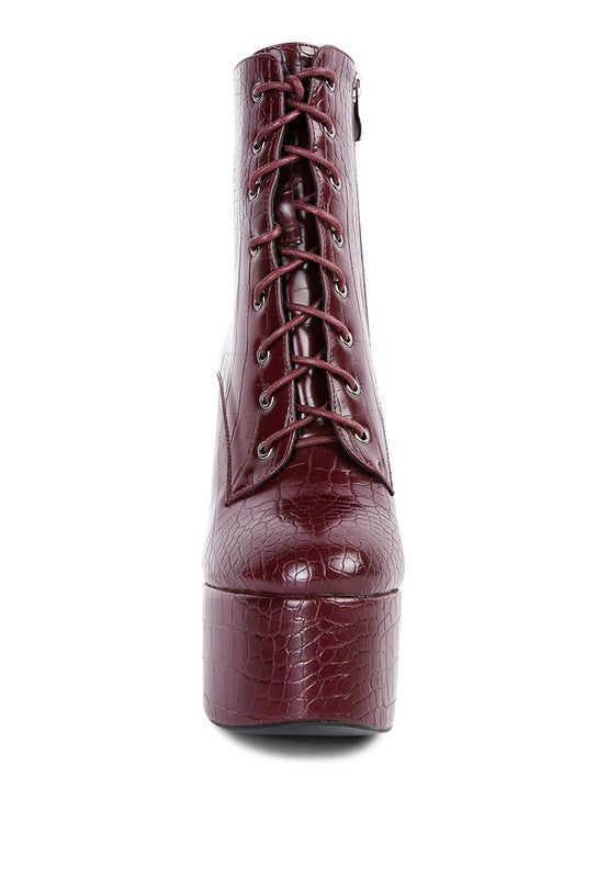Magdalene Croc High Block Heeled Boot - Tigbul's Variety Fashion Shop