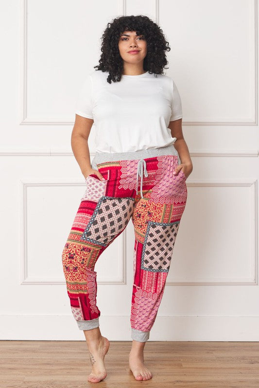 Plus Quilted Print Joggers - Tigbul's Variety Fashion Shop