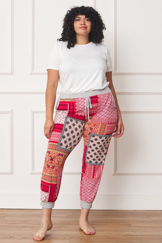 Plus Quilted Print Joggers - Tigbul's Variety Fashion Shop