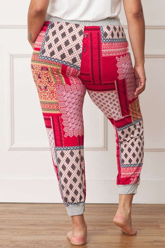 Plus Quilted Print Joggers - Tigbul's Variety Fashion Shop