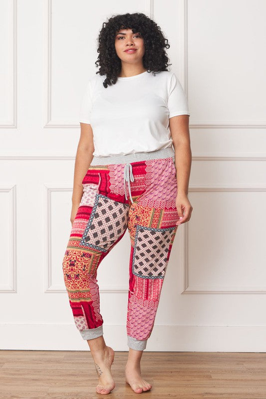 Plus Quilted Print Joggers - Tigbul's Variety Fashion Shop