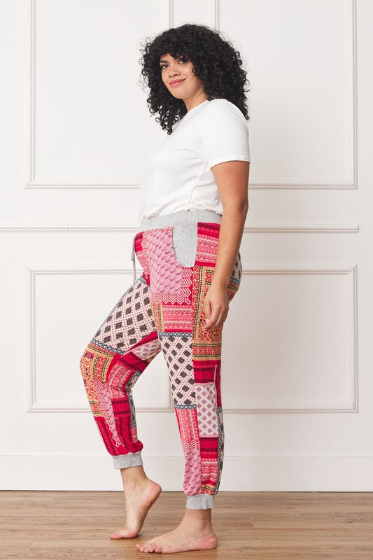 Plus Quilted Print Joggers - Tigbul's Variety Fashion Shop