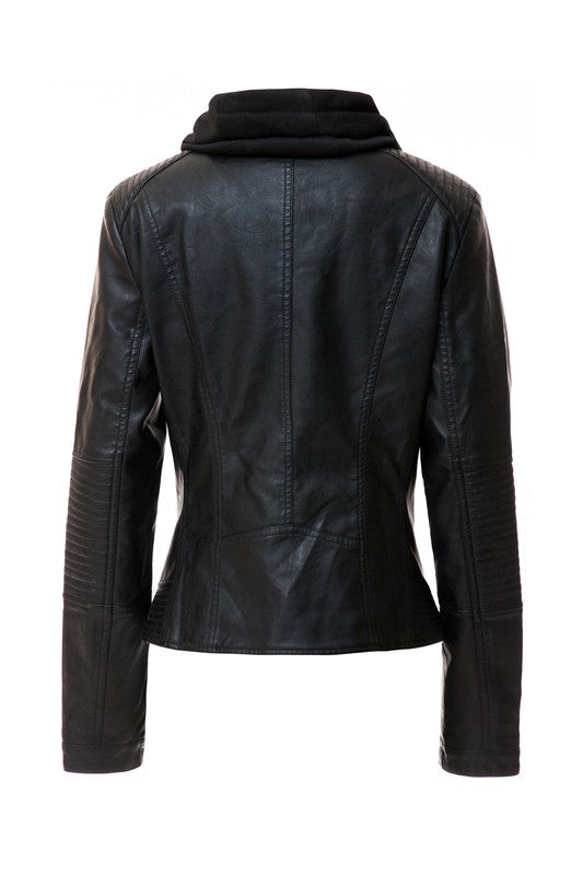 Women's Hood PU Leather Jacket - Tigbul's Variety Fashion Shop