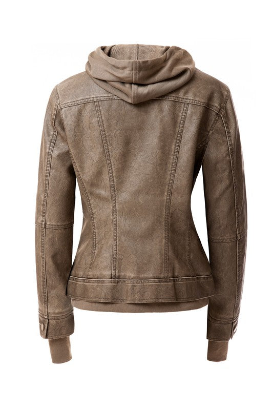 Women's Hood PU Leather Jacket - Tigbul's Variety Fashion Shop