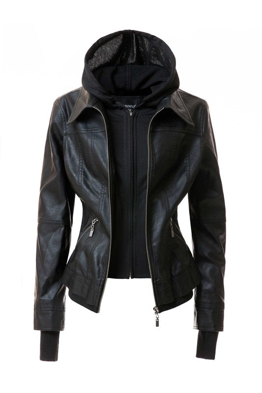 Women's Hood PU Leather Jacket - Tigbul's Variety Fashion Shop