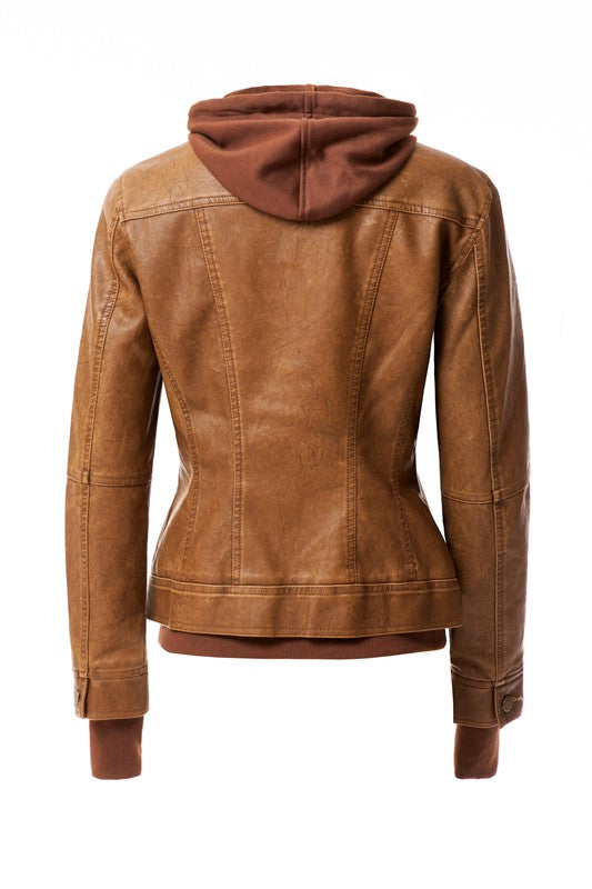 Women's Hood PU Leather Jacket - Tigbul's Variety Fashion Shop