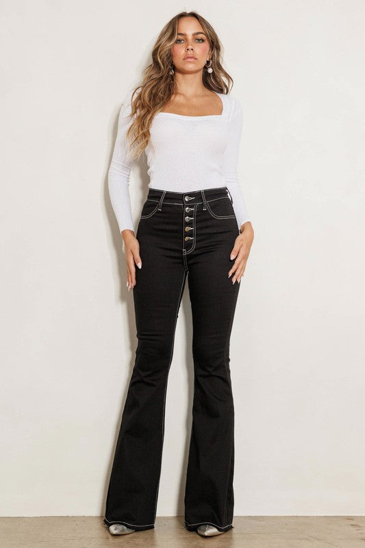 High Rise Black Flared Denim Jeans - Tigbul's Variety Fashion Shop