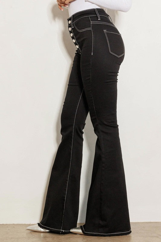 High Rise Black Flared Denim Jeans - Tigbul's Variety Fashion Shop