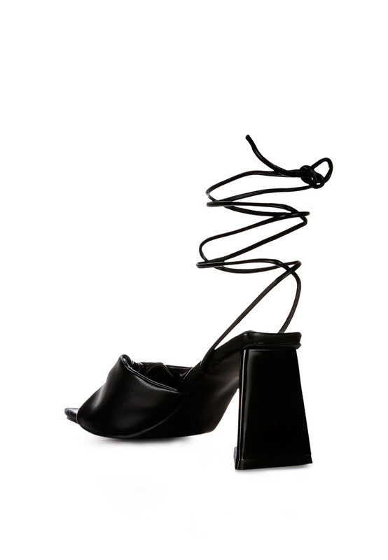 Primavera Ruched Triangular Heel Lace Up Sandal - Tigbul's Variety Fashion Shop