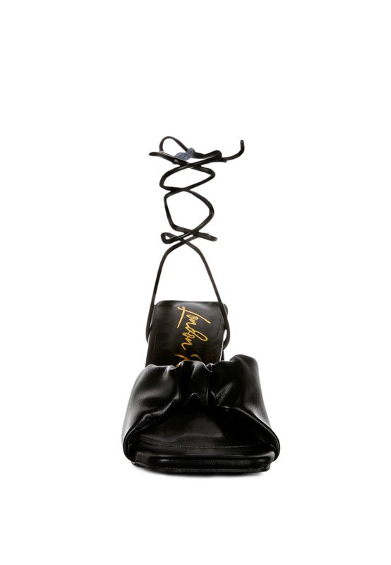 Primavera Ruched Triangular Heel Lace Up Sandal - Tigbul's Variety Fashion Shop