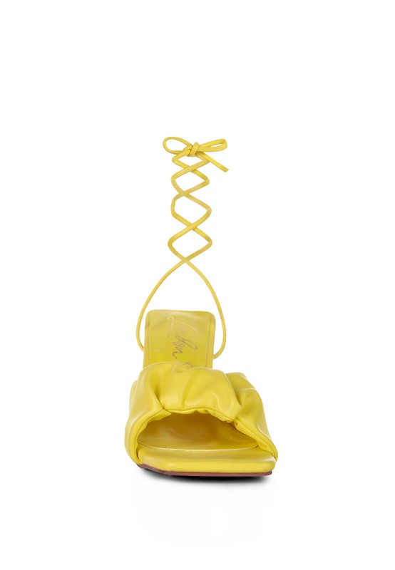 Primavera Ruched Triangular Heel Lace Up Sandal - Tigbul's Variety Fashion Shop