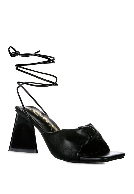Primavera Ruched Triangular Heel Lace Up Sandal - Tigbul's Variety Fashion Shop