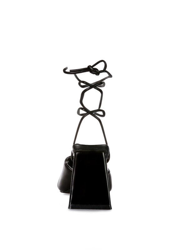 Primavera Ruched Triangular Heel Lace Up Sandal - Tigbul's Variety Fashion Shop