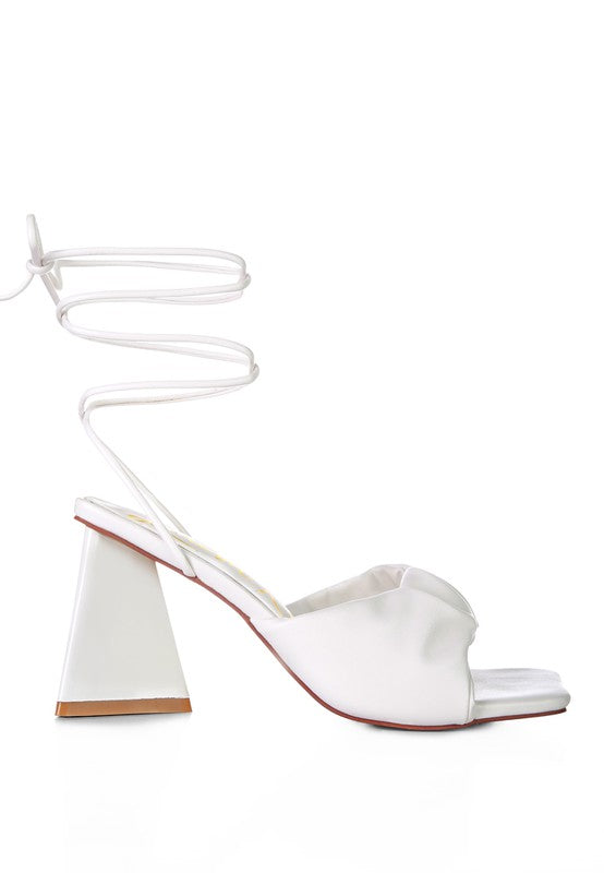 Primavera Ruched Triangular Heel Lace Up Sandal - Tigbul's Variety Fashion Shop