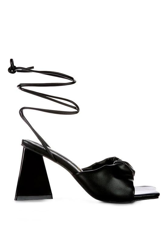 Primavera Ruched Triangular Heel Lace Up Sandal - Tigbul's Variety Fashion Shop