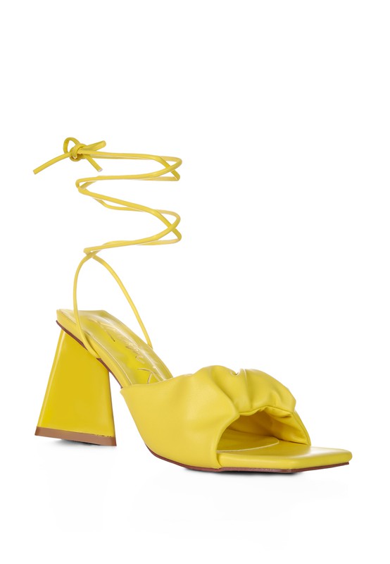 Primavera Ruched Triangular Heel Lace Up Sandal - Tigbul's Variety Fashion Shop